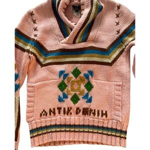 Antik Denim Y2K Pink Multicolor Cowl Neck Hoody Sweater Native Funk & Flash S